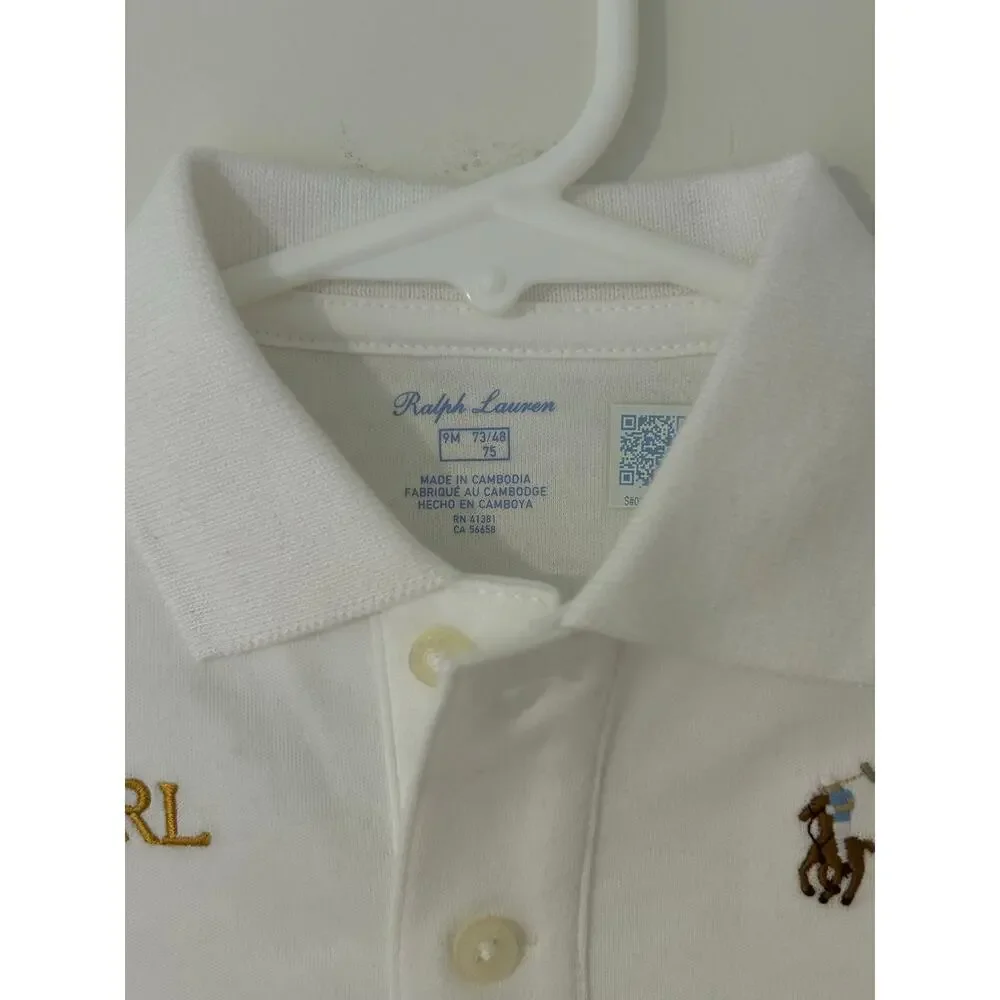 NWT Ralph Lauren Polo Baby Embroidered Cotton Coverall Baby Boy Collared White